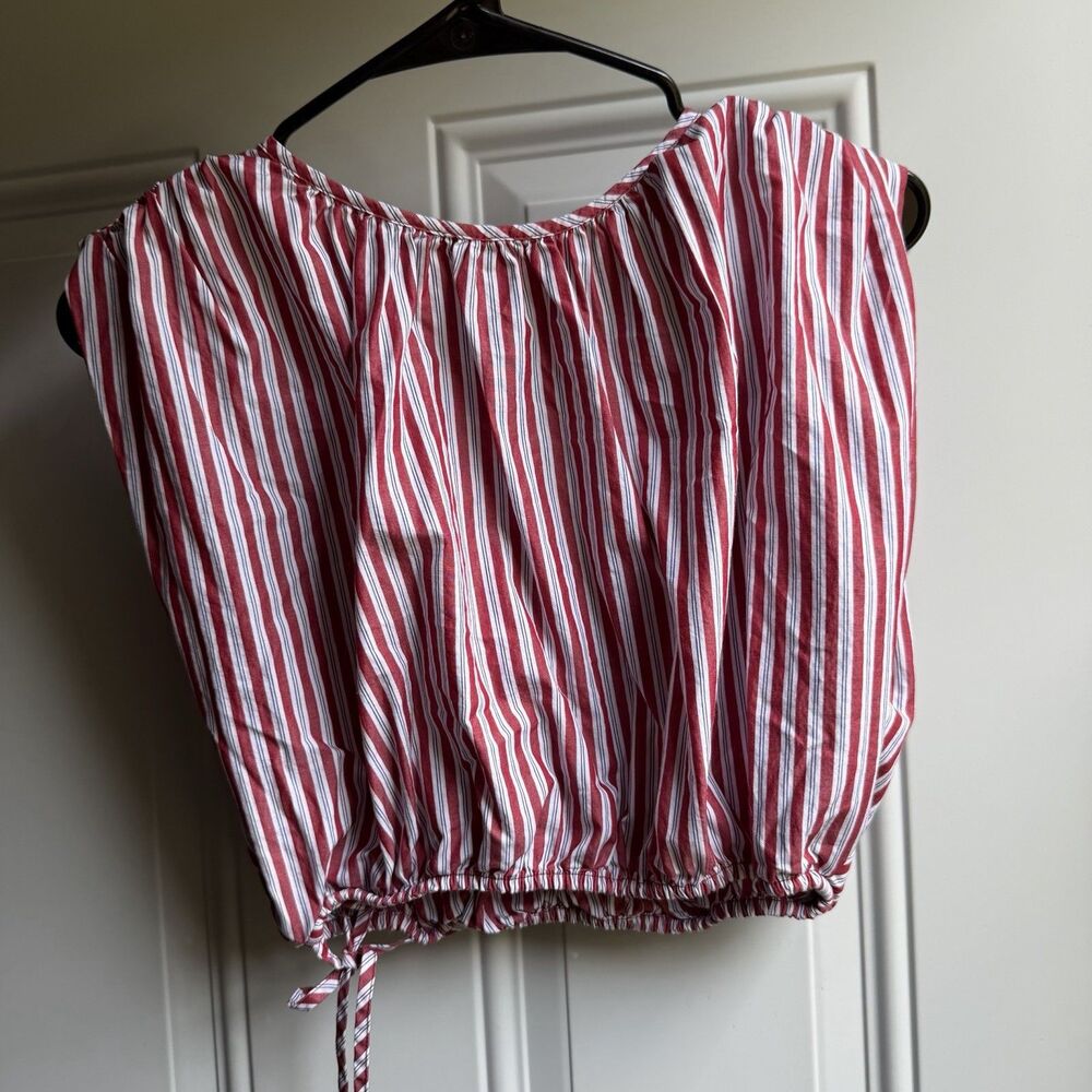 ZARA Striped Poplin Top Red White Blue Striped Sz XS Sleeveless Crop With Tie - Picture 8 of 12